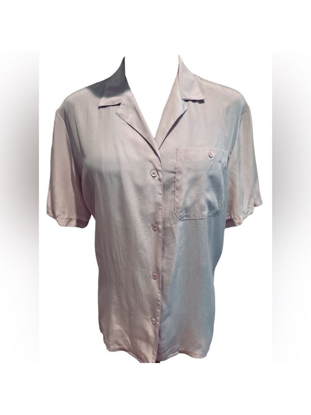90s DIANE VON FURSTENBERG SILK VIOLET SHORT SLEEVE DEMURE BUTTON DOWN BLOUSE 14